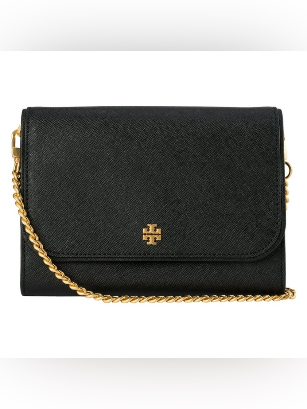 Tory Burch Black Saffiano Leather Crossbody with Gold Chain Strap